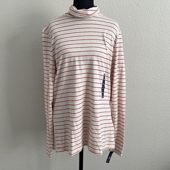 Lands' End Sweaters - Lands' End Women's Large Long Sleeve Turtleneck Striped Stretch Oatmeal Red NWT